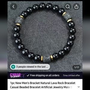 Men Lava Rock Natural Stone Bracelet